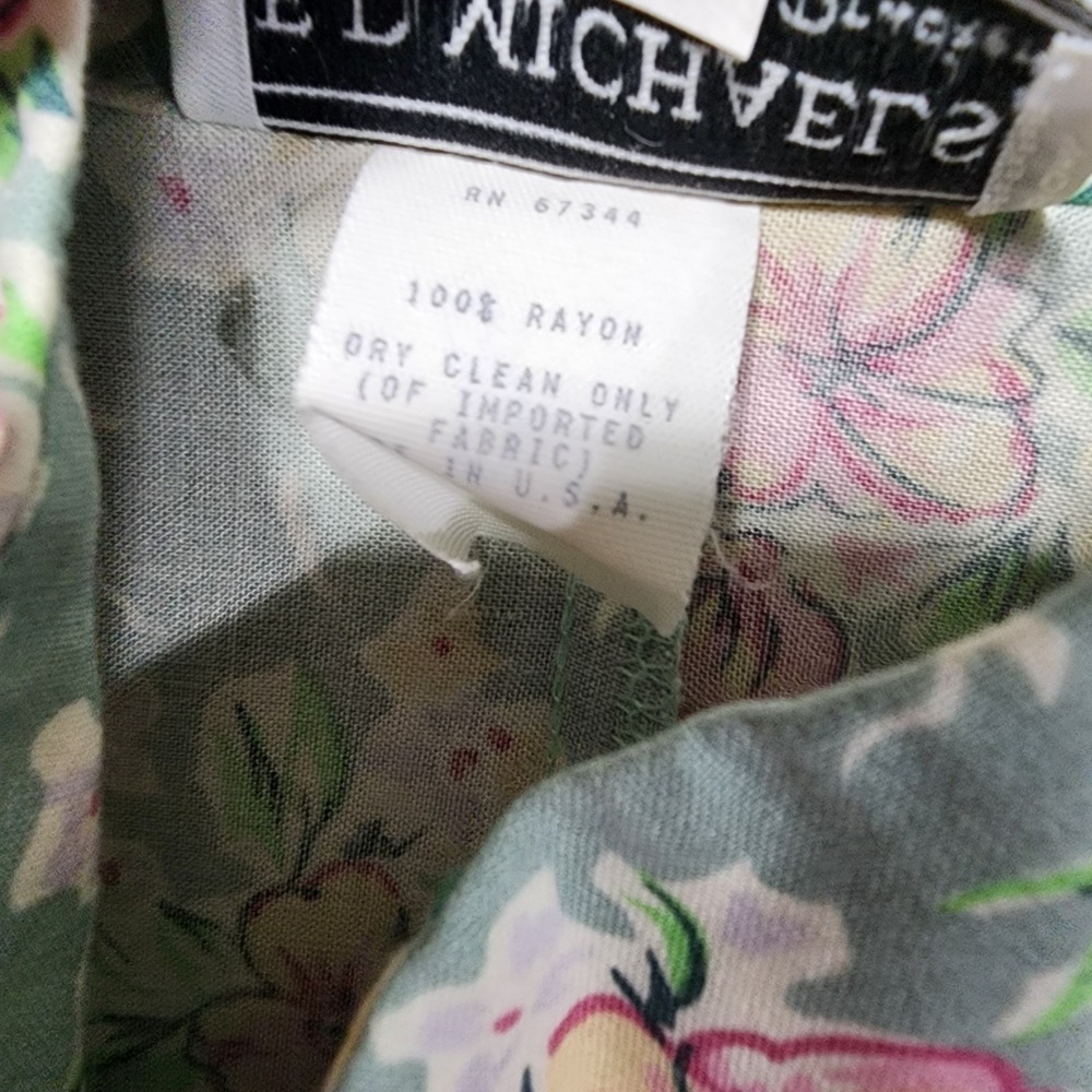 E.D.Michaels Vintage Dress Dolman Sleeve Sage Pink Floral Size 9/10 80's 90's - Picture 10 of 10